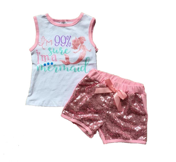 ins hot sales baby girls summer new arrival HOT pink shining mermaid outfits