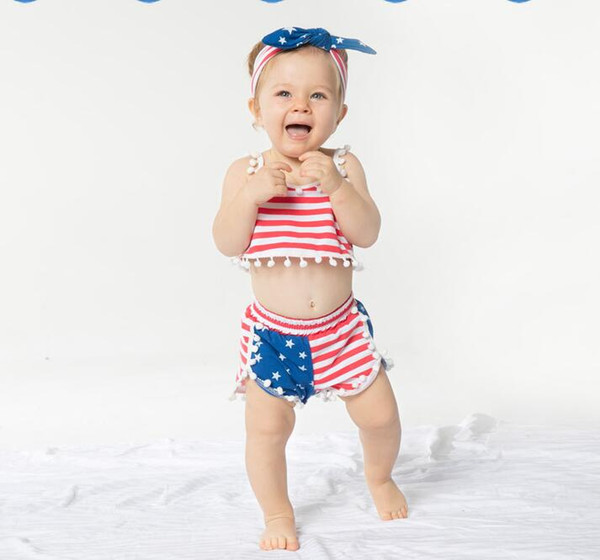 ins hot sales baby girls summer 4th of july shorts matching tank top clothing set childlren bouqiue cotton sets