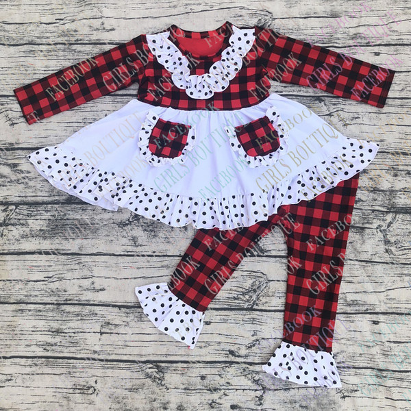 baby girls winter outfit girls plaid print dress top wtih long ruffle pants outfits sets girls Christmas clothes set