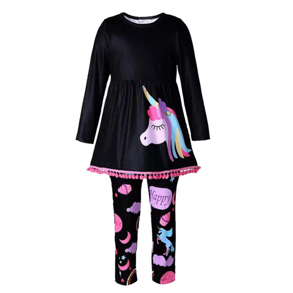 Baby Girl Clothes Long Sleeve Unicorn Print Dress+Rainbow Leggings Casual Kids Spring Autumn Clothing Sets Children Outfits