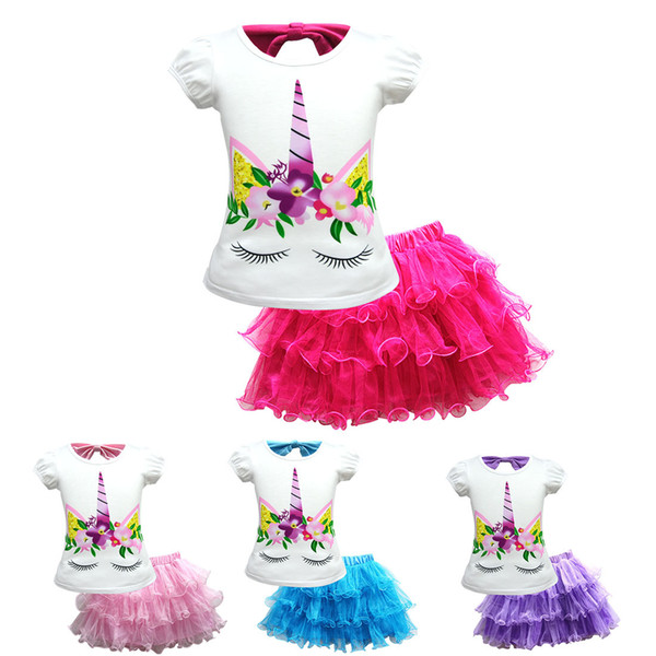 Baby girls outfits children unicorn print top+Tutu lace Mesh skirts 2pcs/set 2019 summer fashion Boutique kids Clothing Sets C5693