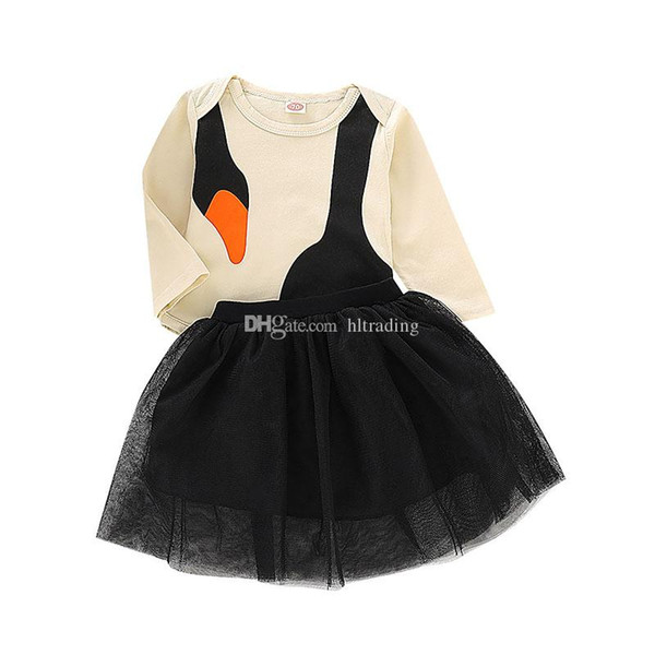 Baby girls swan outfits children romper+lace Tulle skirts 2pcs/set Spring Autumn fashion Boutique kids Clothing Sets C5664