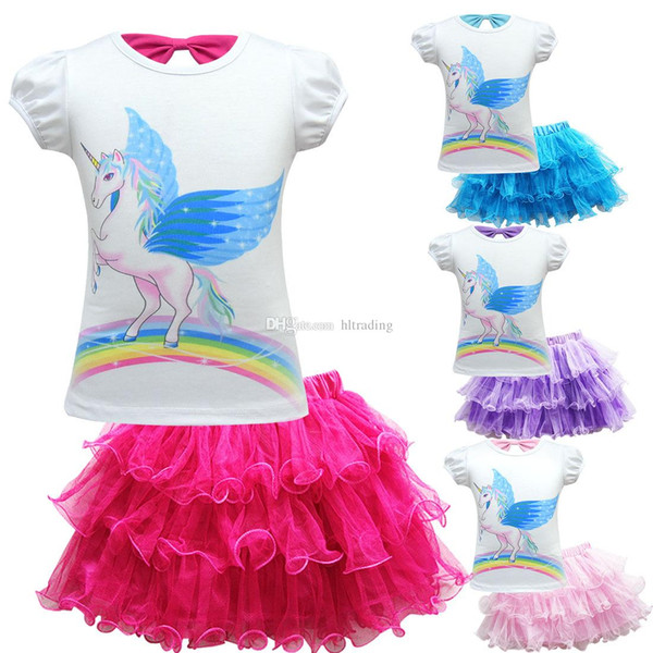 Baby girls outfits children unicorn print top+Tutu lace Mesh skirts 2pcs/set 2019 summer fashion Boutique kids Clothing Sets C5692