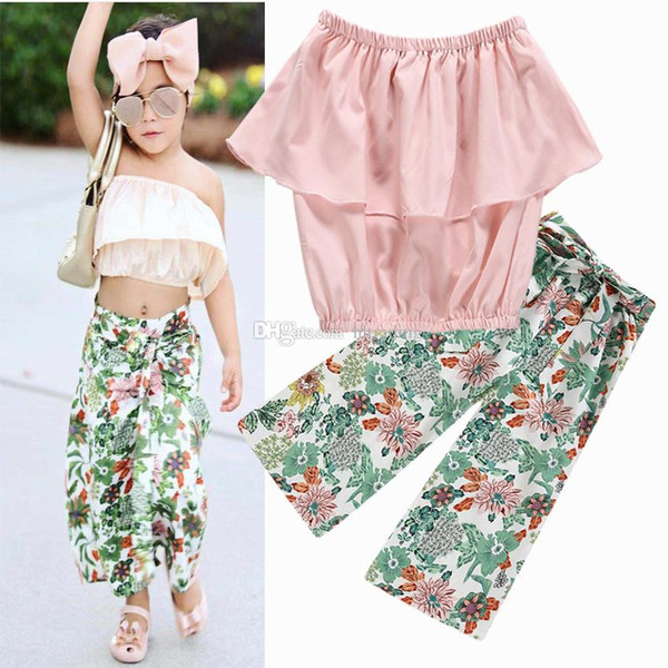 Baby girls outfits children Off Shoulder top+Floral pants 2pcs/set 2019 summer fashion Boutique kids Clothing Sets C5734