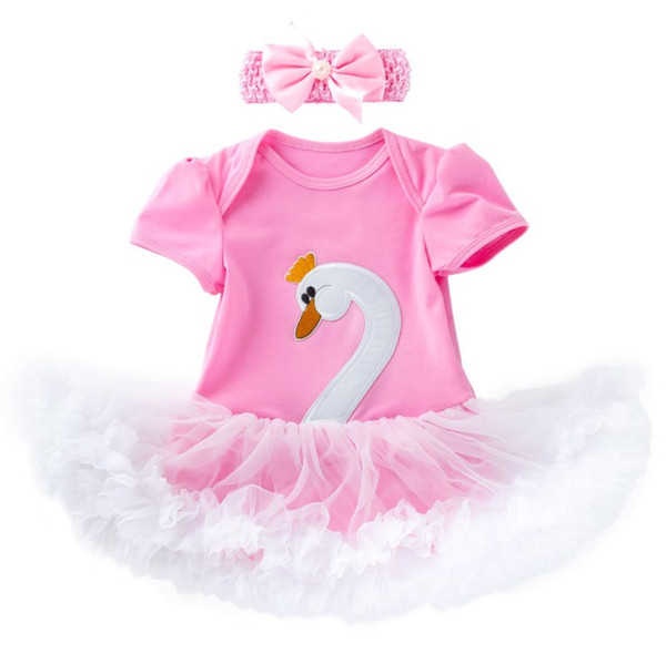 0-2 years newborn baby cute swan romper tutus with headband babies swan one-piece jumpersuit with ruffle skirts lovely outfit