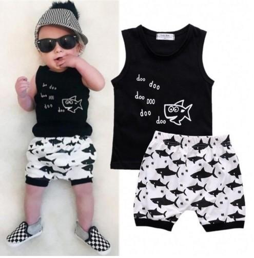 Animal Shark baby Summer Sleeveless Outfits Newborn Babies Boys Printing Vest tank Top Tshirt+Shorts 2pcs kids Outfit Clothes