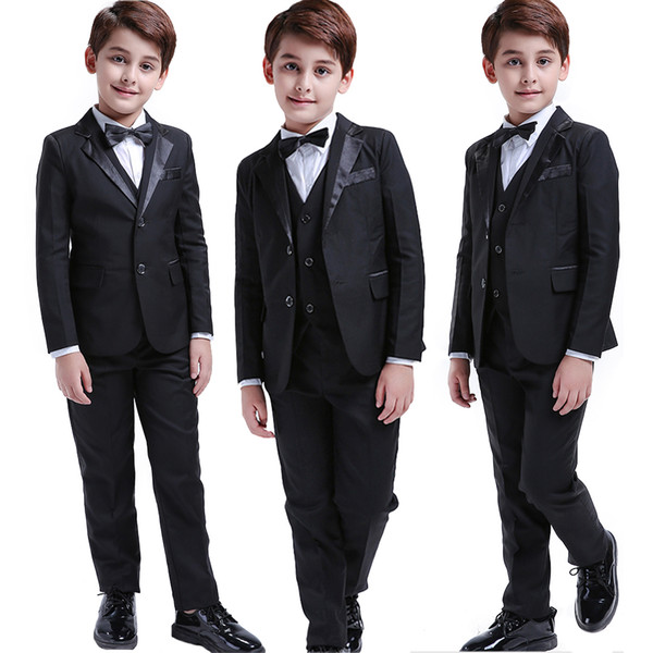 5Pcs Toddler & Boys Formal Children Tuxedo Wedding Party Suit Black Boys Suits