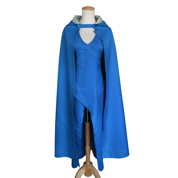 Women Ladies Queen Halloween Costume Fancy Cosplay Outfit Blue Dress+Cloak