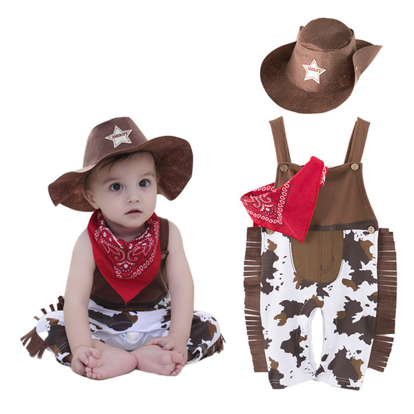 Baby Boys West Cowboy Overalls Toddler Bib Pants with Hat Scarf