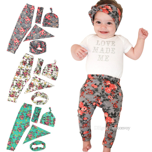 5pcs set Children Leggings Set Boy and Gilr Print Tights with Rabbit Ear Headbands Hat scarf and bib Clothes kit BHB24