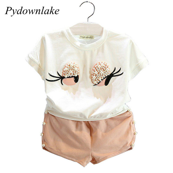 Girls Summer Clothing Set Pearl Girls Clothes Set Pydownlake Lovely Long Eyelashes Toddler Girl tops + Pants Girls Suit Kids Clothes