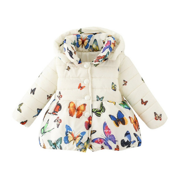 Baby Down Jacket Toddler Girls Winter Clothes Long Sleeve Hoodied Girls Coat Print Butterfly Style Warm Jacket for Girls