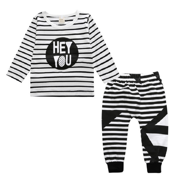 2018 Spring Baby Boys Clothes Suits Stripe Hey You T-Shirts Pants Fashion Girls Outfits 2pcs Clothing Sets Children Jumpsuits