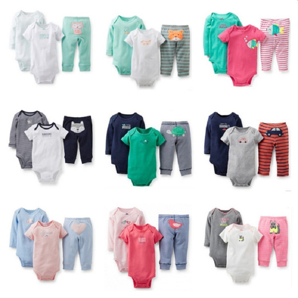 Brand Baby Girls Clothes Sets Newborn Bodysuit Pant 3Pieces Suit Bebe Clothing Infant Shortall Trouser Suit Cotton Jumpsuit Tops Rompers