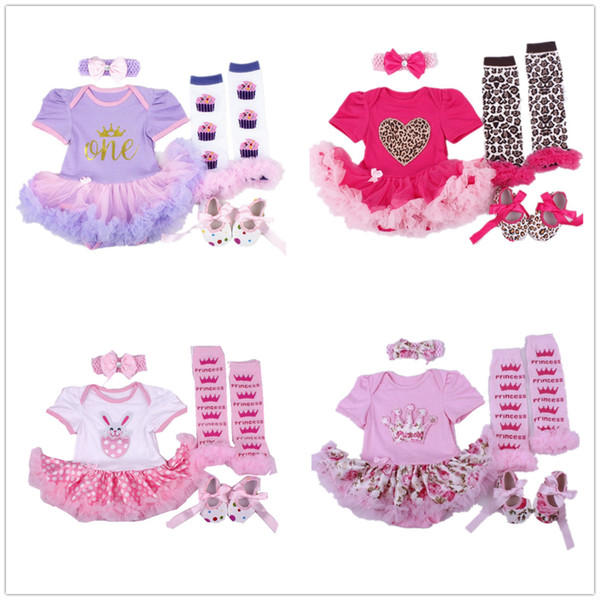 Fashion Baby Clothes Set Newborn Bodysuit Leg Warmer Shoe Headband 4 in 1 Suit Princess Girls Tutu Dress Jumpsuits Sweet Outfits Skirts