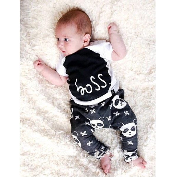 Summer Panda Boys Clothes Set Boss Baby T-Shirt Pant Suits Cotton Infant Clothing Suits Outfit Newborn Tee Shirts Trouser Soft