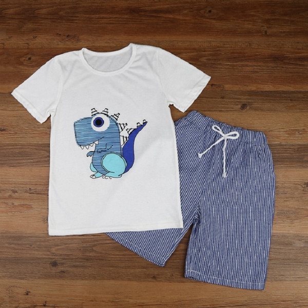 Dinosaur Baby Boys Clothes Set Children 2-Piece Clothing Suit Boys Outfit Embroidery Cotton Stripe Shorts Pants T-Shirts Outfit