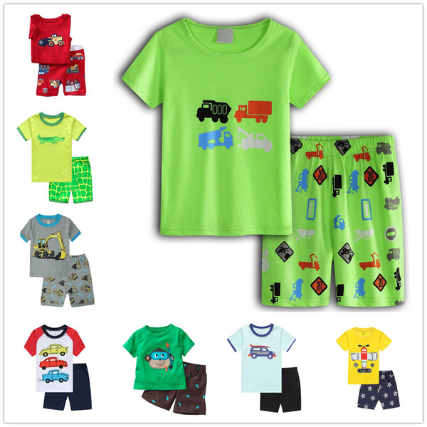 Digger Baby Boy Pajamas Clothes Suits Green Truck Children Cotton T-Shirts Short Pants Pyjamas Kid Sleepwear 2-7 Years Tee Shirt