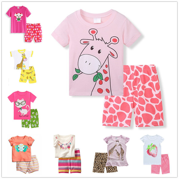 Pink Giraffe Baby Girls Clothes Suits Cute Summer Children Pajamas Sets Girl T-Shirt + Pants 2PCS Sets Cotton Outfit Kid Pyjamas Jumpsuits