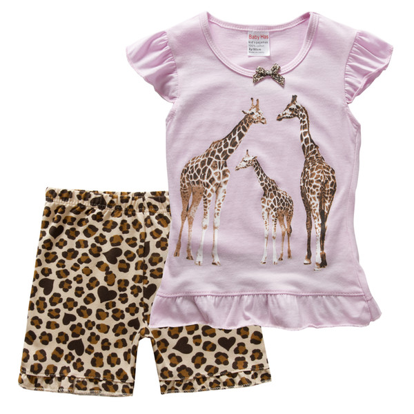 Giraffe Baby Girls 2-Pieces Clothes Suits Summer Children Pajamas Sets Leopard Girl T-Shirt Short Pants Cotton Blouses Outfits Tee Shirts