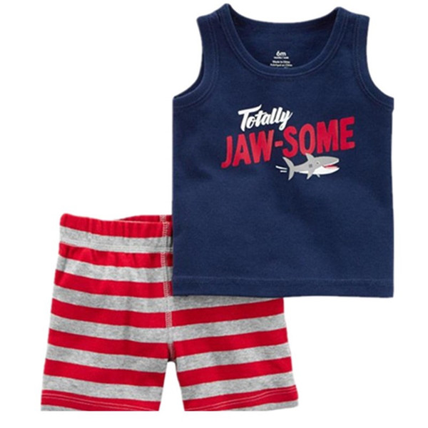 Shark Baby Clothes Set Casual Boys Summer Outfits Beach Tee Shirts Tank Tops Stripe Pant 2-Pieces Kids Suit Infant Outfits Tops