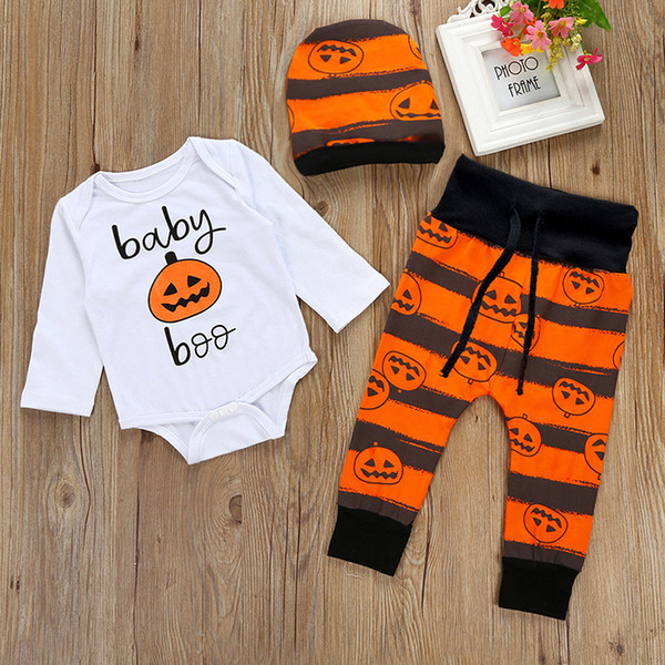 Halloween Costumes Baby Boy Pumpkin Clothes Sets 100% Cotton Newborn Bodysuit Trouser Hat Infant Clothing Suit Jumpsuits 0-2Year