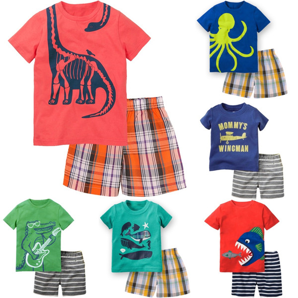 Newest Baby Boy Clothes Toddler Tee Shirts Grid Pant Clothing Suit Children Outfit Cotton Kids Tops T-Shirt Trouser Panties 1-5Y