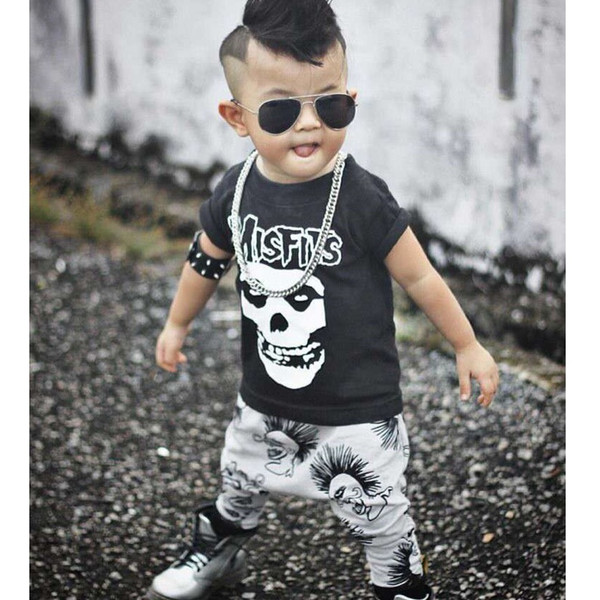 Novelty Baby Boy Clothes Set Halloween Skull T-Shirt Pant Fashion Baby Clothing Suit Top Quality Toddler Jumpsuit Hip-Pop Outfits 0-3years