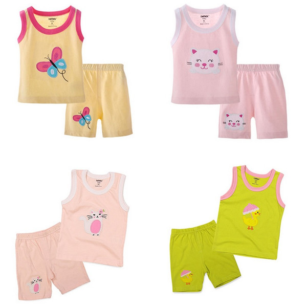 Summer Baby Girl Pajamas Clothes Sets 100% Cotton Sleeveless Newborn Tank Top Hot Shorts Pant Infant Singlet Clothing Suit 0-3Y