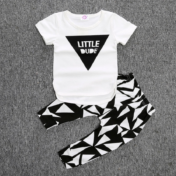 Little Dude Boys Clothes Set White T-Shirt Black Triangle Pant Suits Cotton Infant Clothing Suits Outfit Newborn Outfits Tops 1 2 3 Years