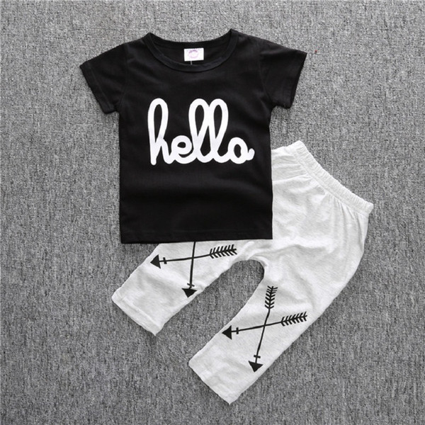 Hooyi HELLO Baby Clothes Set Summer Boys T-Shirt Pants Newborn Clothing Suit Cotton Toddler Sport Suits Babies Girls Outfits Tops