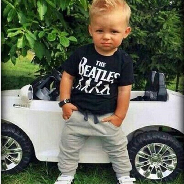 Hooyi Baby Boy Clothes Set Fashion Children Clothing Suit Cotton Beatles Toddler Sport Suits Boy's Outfit T-Shirt + Trouser Top 70 80 90 100