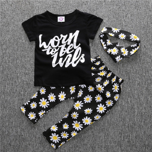 2018 Baby Clothes Set Summer Girls Hairnad T-Shirt Flower Pants 3Pcs Clothing Suit Cotton Toddler Sport Suits Outfits Tops 0-3Y Tracksuit