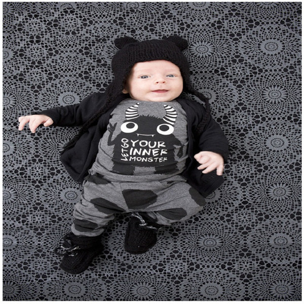 Hooyi Baby Boy Clothing Set Monster Children T-Shirt Dot Pant Cotton Baby Clothes Suit Newborn Outfits Toddler Tee Shirts Tights 0-3Years