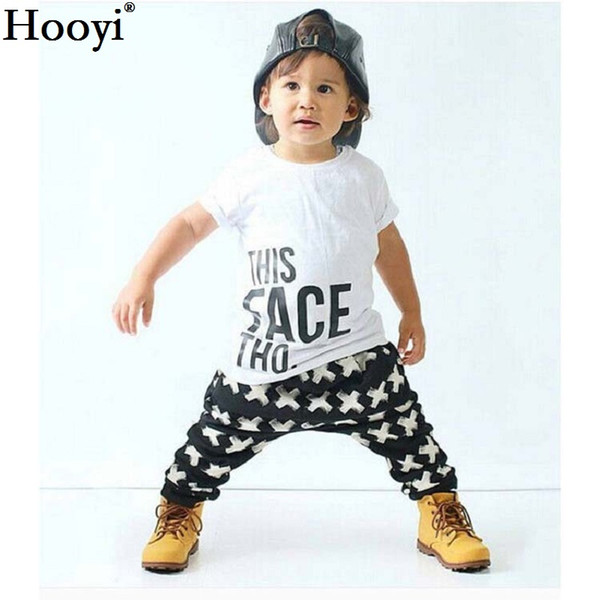 Hooyi Summer Baby Boys Clothing Set White T-Shirt + Long Cross Black Pant Children Suit Cotton Kids Clothes Suit Outfits Fashion Tee Shirts