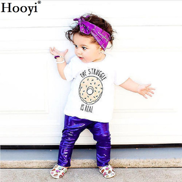 Hooyi Baby Girl Clothing Set Children Donuts T-Shirt Purple Shine Pant Cotton Kids Clothes Suit Girls Outfit 1 2 3 Years Tights Tee Shirts