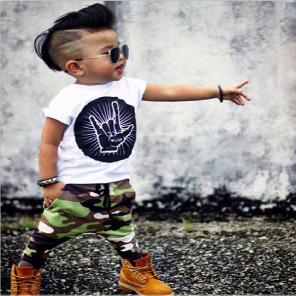 Fashion Baby Boy Clothing Set Children Hand T-Shirt + Camouflage Pant Cotton Kids Clothes Suit Outfit Boys Tee Shirt Trouser Tops Suit