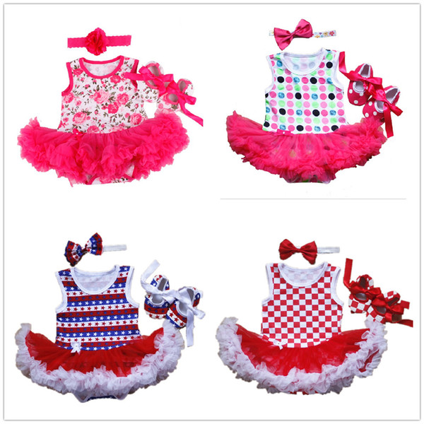 Floral Baby Girl Clothes Suit Shoe Hairband 3-Pieces Jumpsuits Newborn Bodysuit Tutu Dress First Walker Infant Lace Dresses Tops