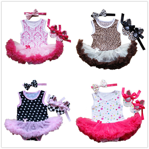 2019 Baby Girl Clothes Suit Shoe Hairband Three-Pieces Jumpsuits Newborn Bodysuit Tutu Dress First Walker Girls Summer Clothing 0-2Year