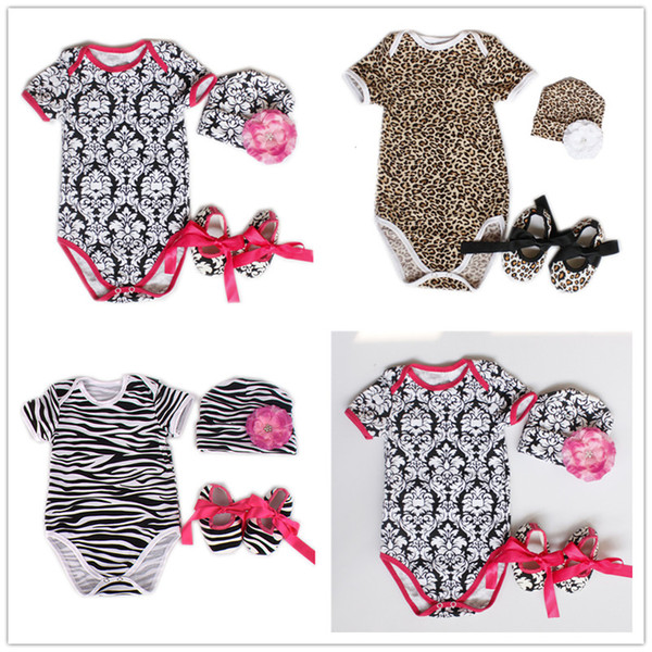 Leopard Baby Girl Clothes Suit Newborn Bodysuit First Walker Hat Flower Sets Infant Jumpsuits Tee Shirts Cotton Girls Outfit Top