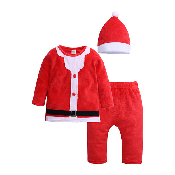 Father Christmas Baby Clothes Sets Fleece Red Newborn T-Shirt Trouser Caps Suits Girls Jumpsuits Santa Costumes Outfits 0-1Year Fleece