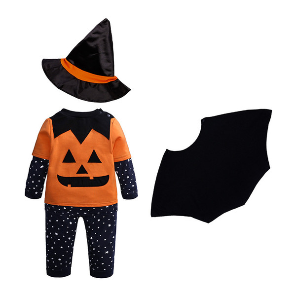 Halloween Baby Pumpkin Costumes Clothes Sets Wizard Children Tee Shirt Trouser Ponchos Hat 4pcs Outfit Boys Outfits Embroidery