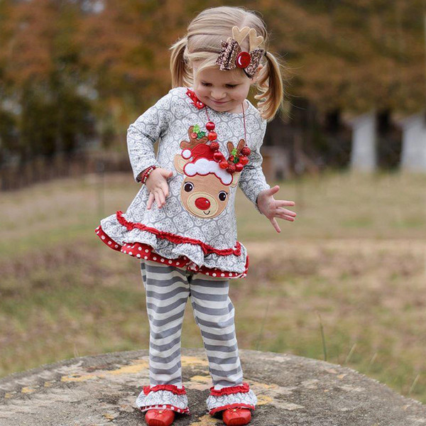 Christmas Costumes Baby Girls 2-Piece Clothes Sets Xmas Children Dresses Trouser Kids Outfits Reindeer Girl Jumper Leggings Elk Tracksuits