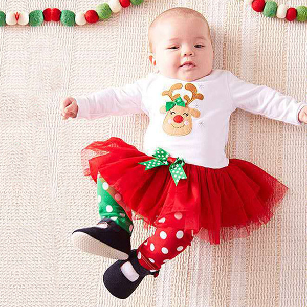 Reindeer Baby Girls Christmas Tutu Dress Leggings Sets Girl 2-Piece Clothes Suit Christmas Children Dresses Trouser Kids Outfits Polka Dot