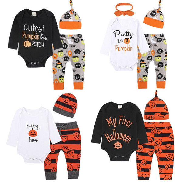 Halloween Baby Boy Clothes Sets Pumpkin Costumes Goblin Newborn Bodysuit Hat Pant Suits Infant Jumpsuits jack-o'lantern Outfits Rompers