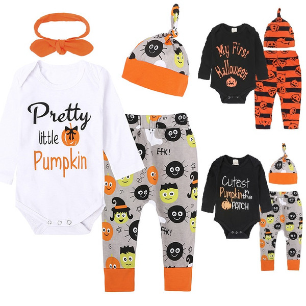 Halloween Costumes Baby Boy Clothes Sets Newborn Pumpkin Bodysuit Hat Pant Suits Infant Jumpsuits All Saints' Day Outfits Cotton Girl Romper