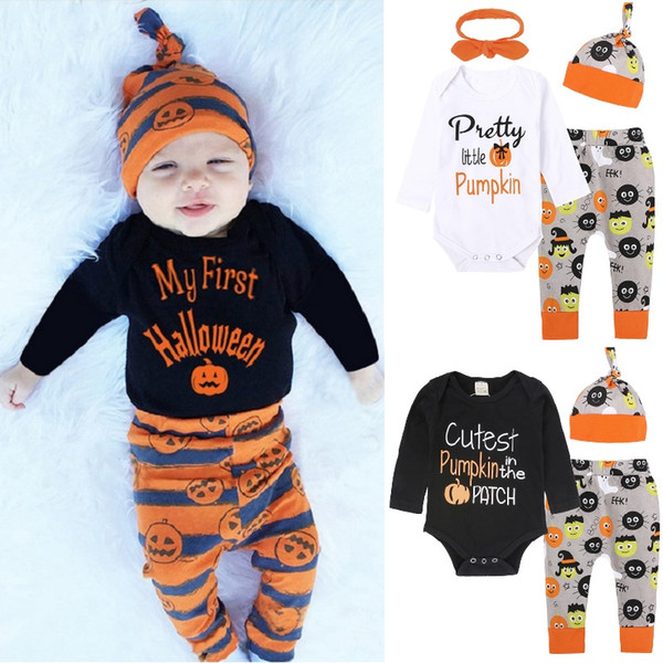 Halloween Newborn Clothes Sets Pumpkin Baby Bodysuit Hat Trouser Clothing Suits Infant Jumpsuits All Saints' Day Costumes 0 1 2Y