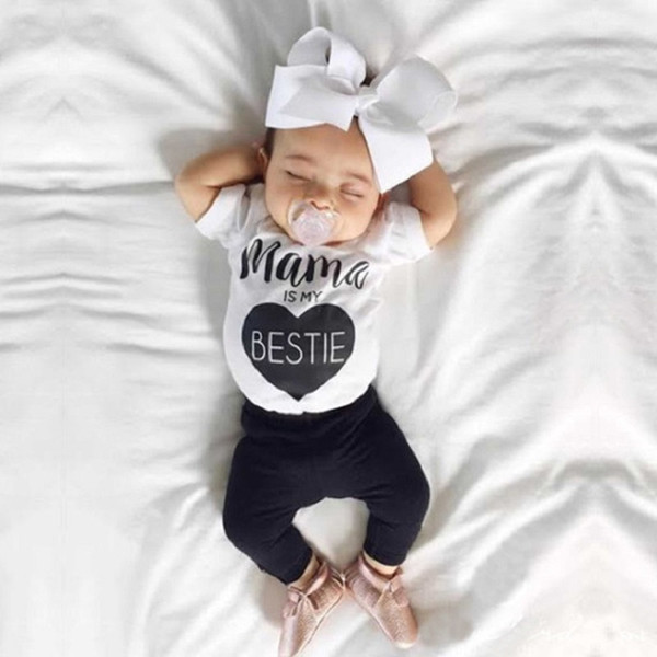 Mama Is My Bestie Baby Girls Clothes Set Summer Boy T-Shirt Long Pant 100% Cotton 70 80 90 100 Toddler Clothing Suit Outfits Tee Shirt Pants