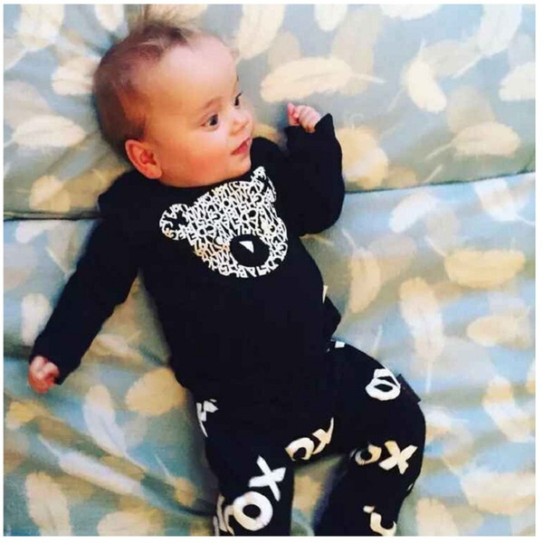 Hooyi Baby Clothes Set Boys T-Shirt Pant Suits Cotton Infant Clothing Suit Outfit Raccoon Panda Tee Shirts Trouser Black Tops