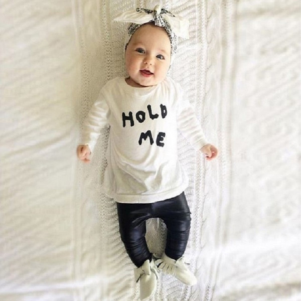 Hold Me Baby Girls Clothes Set Newborn T-Shirt PU Pant Suits Cotton Infant Clothing Suits Kids Outfit Tee Shirts Trouser Soft